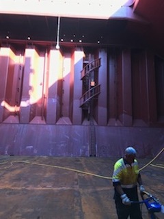 Tank Cleaning — Inside a cargo tank during a Wilhelmsen-product clean.